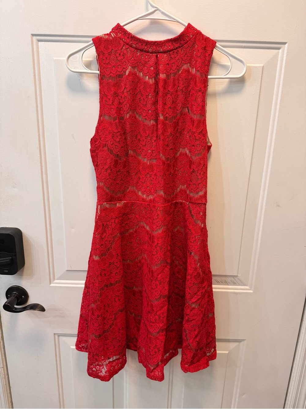 Red Lace High Neck Sleeveless Mini Dress